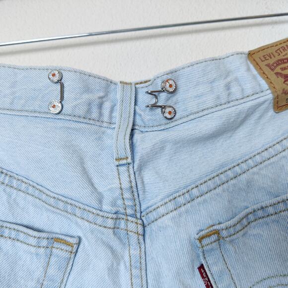 Levi's 501 Floral Embroidered High Rise Button Fly Light Blue Shorts 33 Festival - Picture 7 of 13